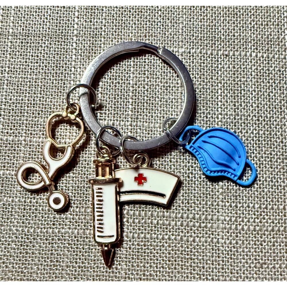 🧚🏻‍♀️ Nurse Keychain Enamel Charms Stethoscope Syringe Hat Mask RN Gift choose 1